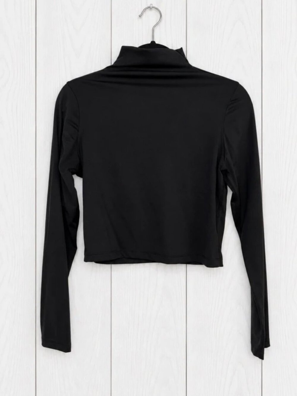 Yogalicious L Womens Black Mock Neck Long Sleeve Cropped Pullover Active Top